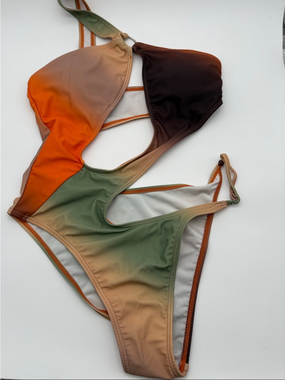Colorblock Cutout One Piece Swimsuit Size Small Orange Sage Brown size S